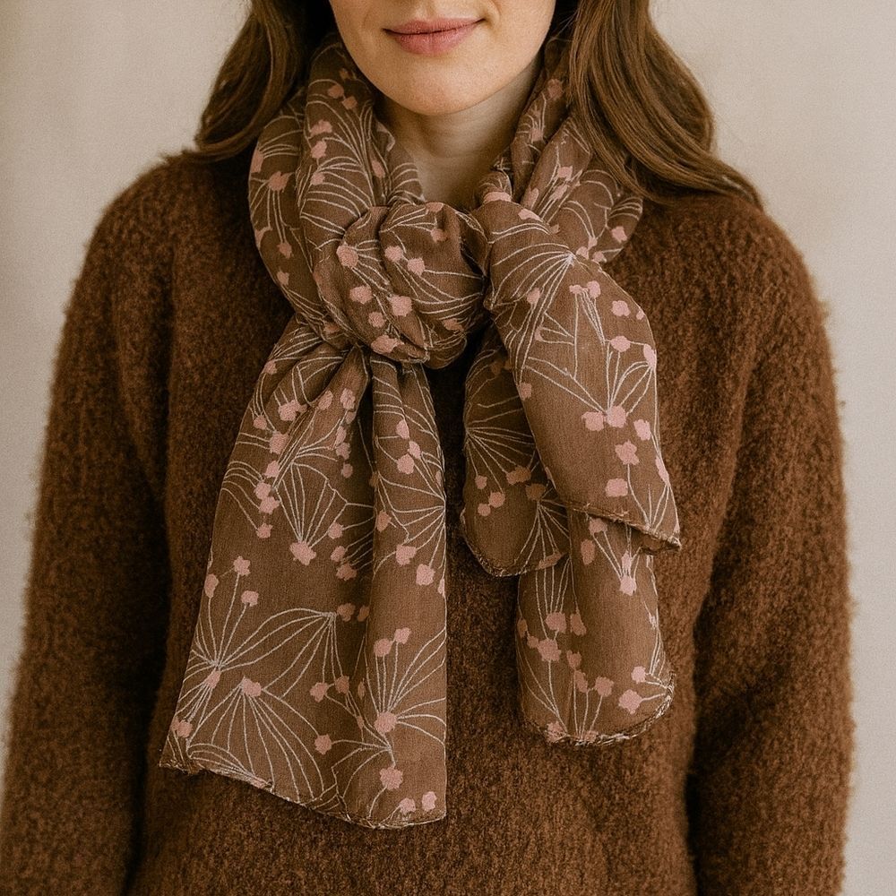 40x40 Brown Pink Floral Scarf Square Neck Shawl Chiffon Fairy Coquette Shabby Ch